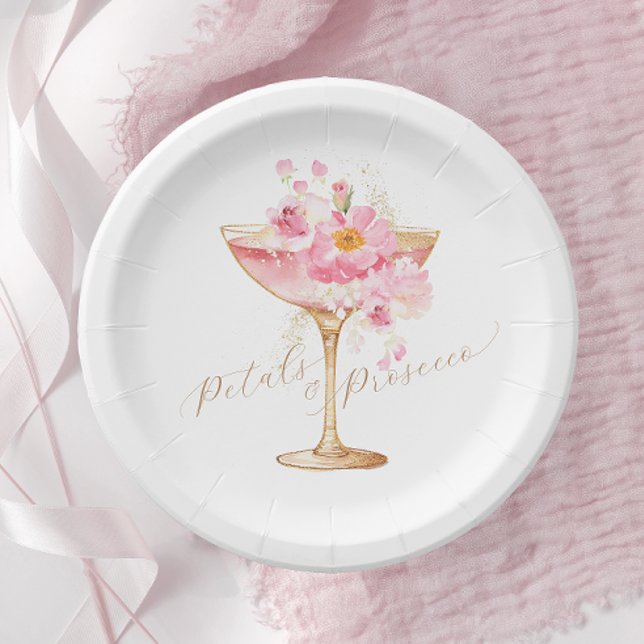 Assiettes En Carton Fleurs roses et apéritif de mariage floral Prosecc (Créateur téléchargé)
