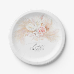 Assiettes En Carton Fleurs roses et herbe de la pampa Baby Shower de m