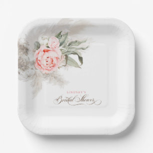 Assiettes En Carton Fleurs roses et herbe de la pampa Boho douche de m