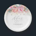 Assiettes En Carton Fleurs roses et herbe de la Pampa Cheers<br><div class="desc">Fleurs roses,  herbe de la pampa et assiettes en papier de fête automnale de verdure dorée - Cheers</div>