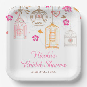 Assiettes En Carton Fleurs roses et orange Cages à oiseaux Shower de m