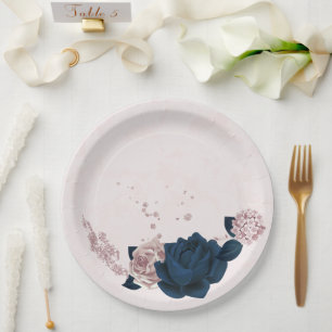 Assiettes En Carton fleurs roses navales et poussiéreuses