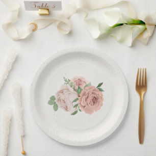 Assiettes En Carton fleurs roses rousses romantiques & plaques en papi