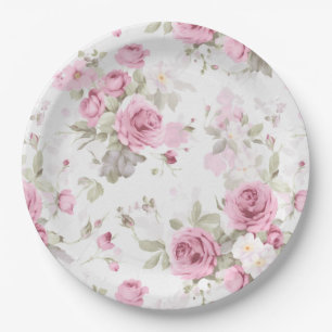 Assiettes En Carton Fleurs, roses vintages, roses roses roses