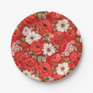 Assiettes En Carton Fleurs rouges et blanches de Poppille et de camomi