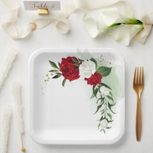 Assiettes En Carton Fleurs rouges et blanches verdure