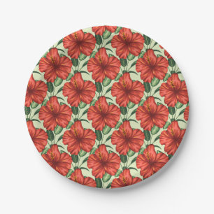 Assiettes En Carton Fleurs rouges motifs à fleurs tropicales