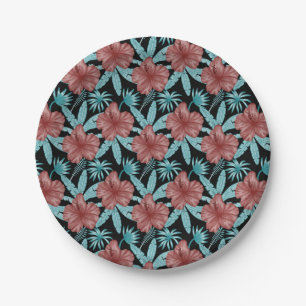 Assiettes En Carton Fleurs rouges tropicales sans coutures motif et fe