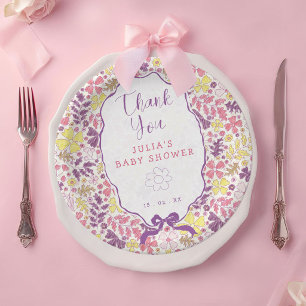Assiettes En Carton Fleurs sauvages à nœud rose violet Baby Shower