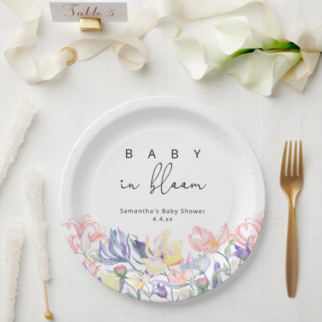 Assiettes En Carton Fleurs sauvages - Bébé en baby shower fleuri (Mariage)