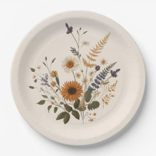 Assiettes En Carton Fleurs sauvages bouquet floral vintage mariage boh