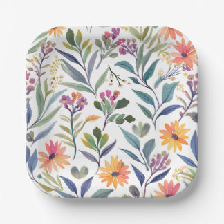 Assiettes En Carton Fleurs sauvages colorées | Aquarelle florale magni