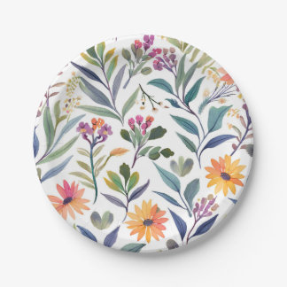 Assiettes En Carton Fleurs sauvages colorées | Aquarelle florale magni