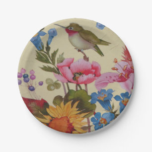Assiettes En Carton Fleurs sauvages d'amis vintages de colibri