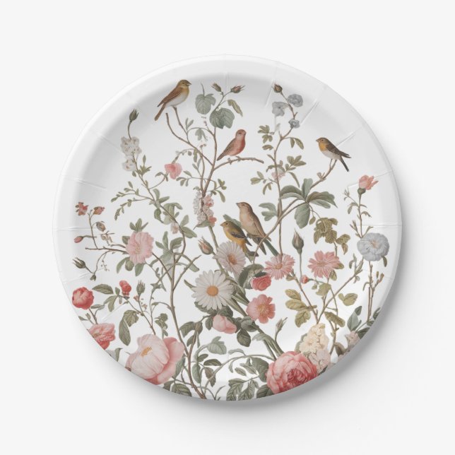 Assiettes En Carton Fleurs sauvages et oiseaux modernes Anniversaire o (Devant)