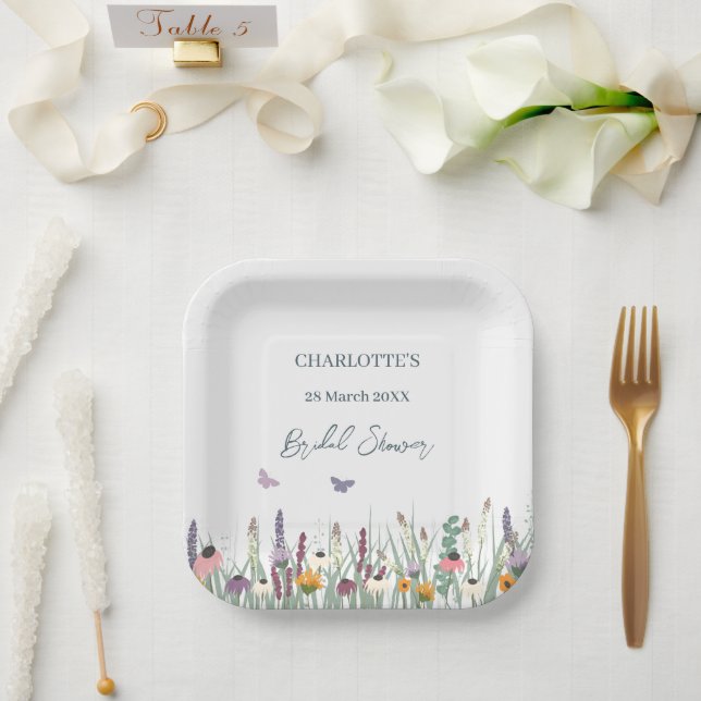Assiettes En Carton Fleurs sauvages et papillons Fête des mariées (Mariage)