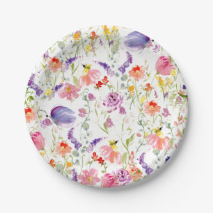 Assiettes En Carton Fleurs sauvages fantastiques  Aquarelle