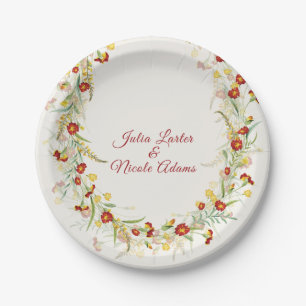 Assiettes En Carton Fleurs Sauvages Feuillage Jaune Souci Mariage