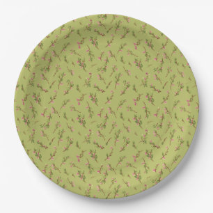 Assiettes En Carton Fleurs sauvages florales jetées sur fond vert char