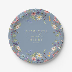 Assiettes En Carton Fleurs sauvages floraux rustiques Mariage bleu sim