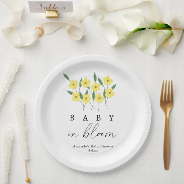 Assiettes En Carton Fleurs sauvages jaunes - Bébé en fleurs (Mariage)