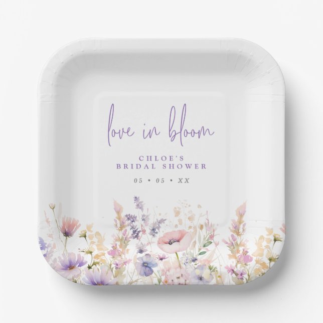 Assiettes En Carton Fleurs sauvages lilas en fleurs pour la mariée (Recto)