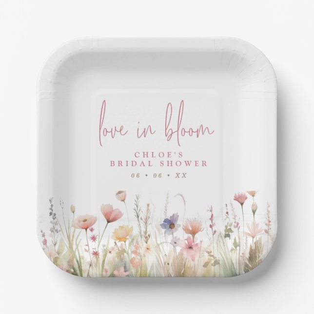 Assiettes En Carton Fleurs sauvages roses Love In Bloom Baby Shower Ma (Recto)