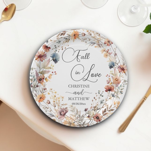 Assiettes En Carton Fleurs sauvages s'éprennent d'amour Mariage élégan (Créateur téléchargé)