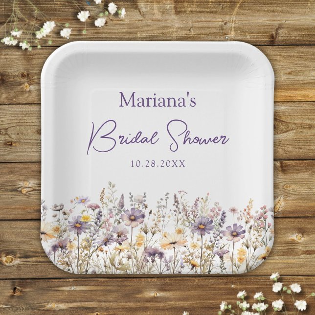 Assiettes En Carton Fleurs sauvages violettes Shower Floral de mariage (Créateur téléchargé)