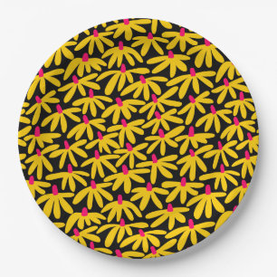 Assiettes En Carton Fleurs stylisées - Ambre, Crimson et Noir