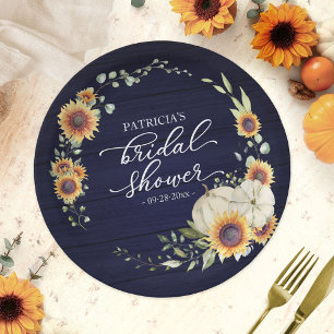 Assiettes En Carton Fleurs Tournesols Citrouille Automne Mariage Bleu 