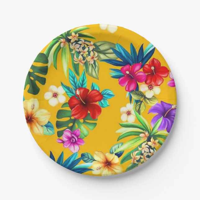 Assiettes En Carton Fleurs tropicales (Devant)
