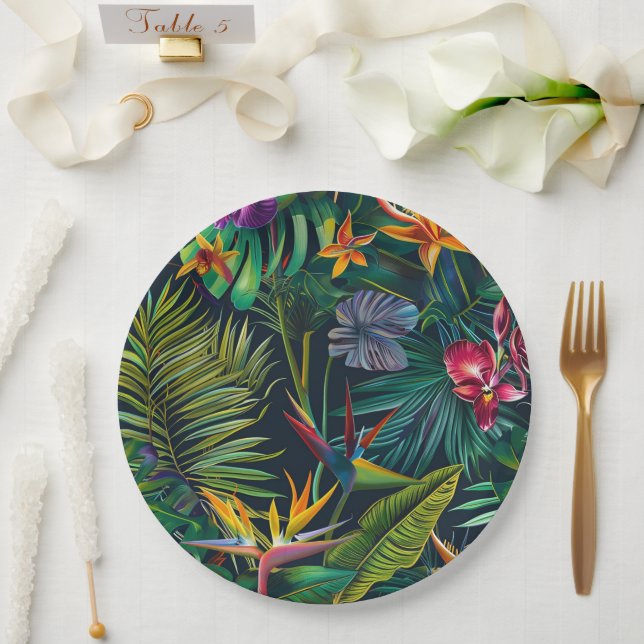 Assiettes En Carton Fleurs tropicales (Mariage)
