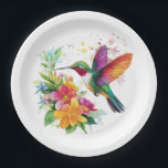 Assiettes En Carton Fleurs tropicales des colibris<br><div class="desc">Illustrations amusantes de différents colibris.</div>