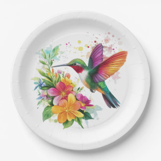 Assiettes En Carton Fleurs tropicales des colibris