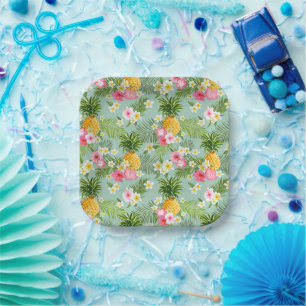 Assiettes En Carton Fleurs tropicales et ananas