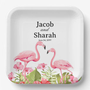 Assiettes En Carton Fleurs tropicales et design de flamants roses