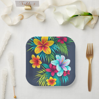 Assiettes En Carton Fleurs tropicales exotiques