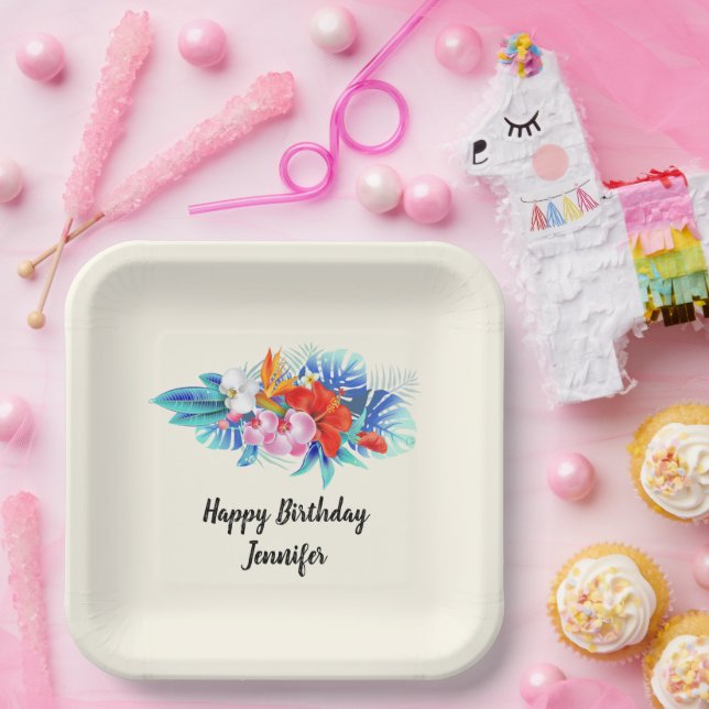 Assiettes En Carton Fleurs tropicales exotiques Anniversaire (Fête)