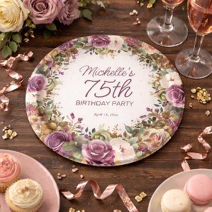 Assiettes En Carton Fleurs Vertes Florales Violettes 75e Anniversaire
