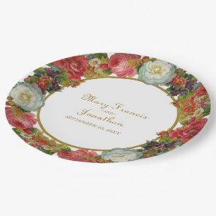 Assiettes En Carton Fleurs victoriennes florissantes Mariage d'automne