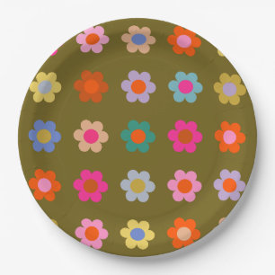 Assiettes En Carton Fleurs vintages florales Abstraites rétro