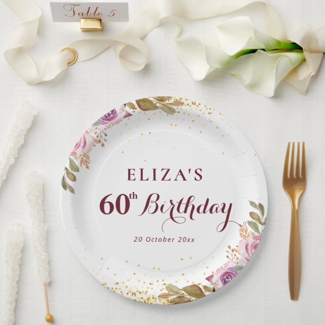 Assiettes En Carton Fleurs violettes 60e anniversaire (Mariage)