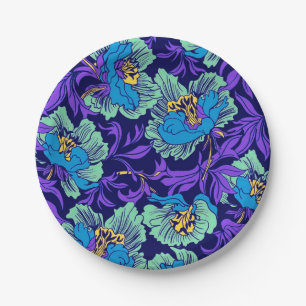 Assiettes En Carton Fleurs violettes et bleues William Morris
