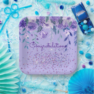 Assiettes En Carton Fleurs violettes et plaques de papier Parties scin