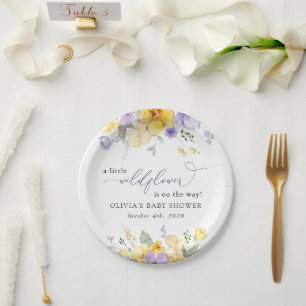 Assiettes En Carton Fleurs violettes, Fleurs Jaunes, Boho, Baby shower