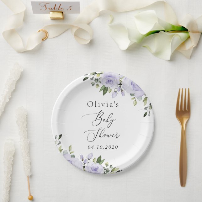 Assiettes En Carton Fleurs violettes, Lilac Flowers, Boho, Baby shower (Mariage)