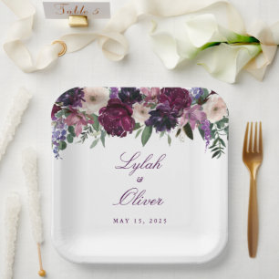 Assiettes En Carton Fleurs violettes luxuriantes Mariage romantique