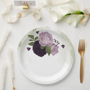 Assiettes En Carton Fleurs violettes profondes et légères verdure