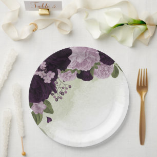 Assiettes En Carton Fleurs violettes profondes et légères verdure